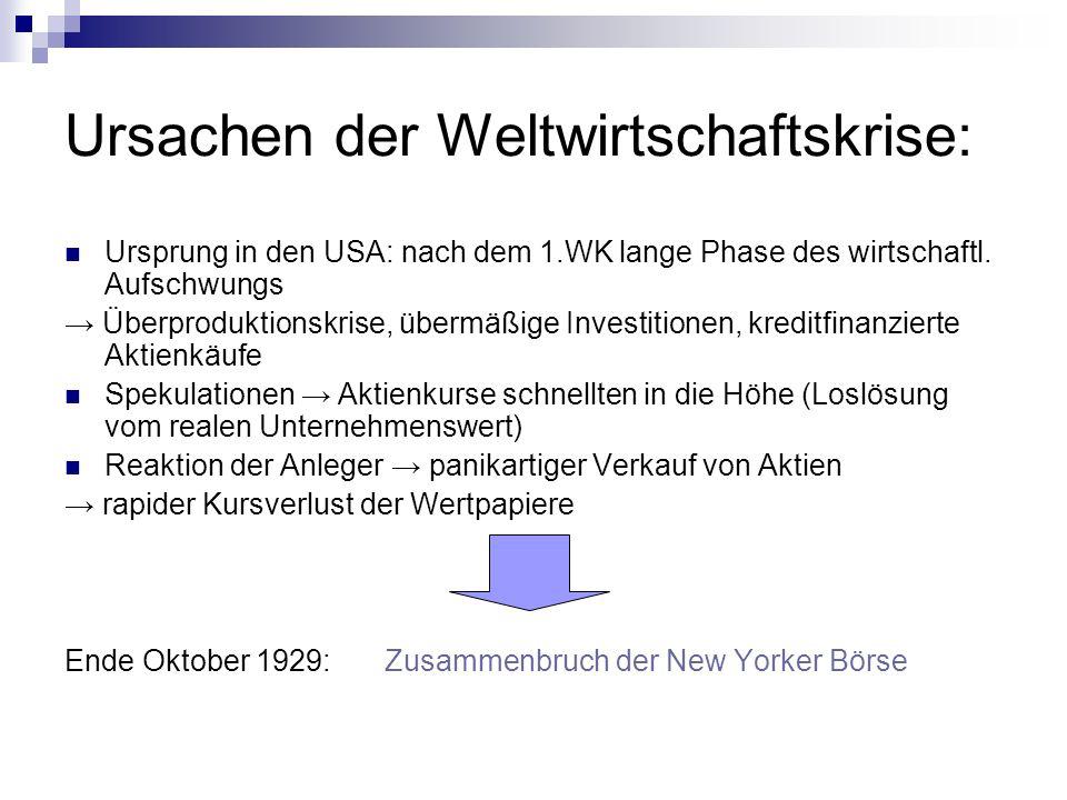· Die Weltwirtschaftskrise – Ursachen, Börsencrash, New Deal und die Auswirkungen auf Europa Themen: Die neue wirtschaftliche Weltmacht USA: Weltkrieg lässt USA zur unangefochtenen.